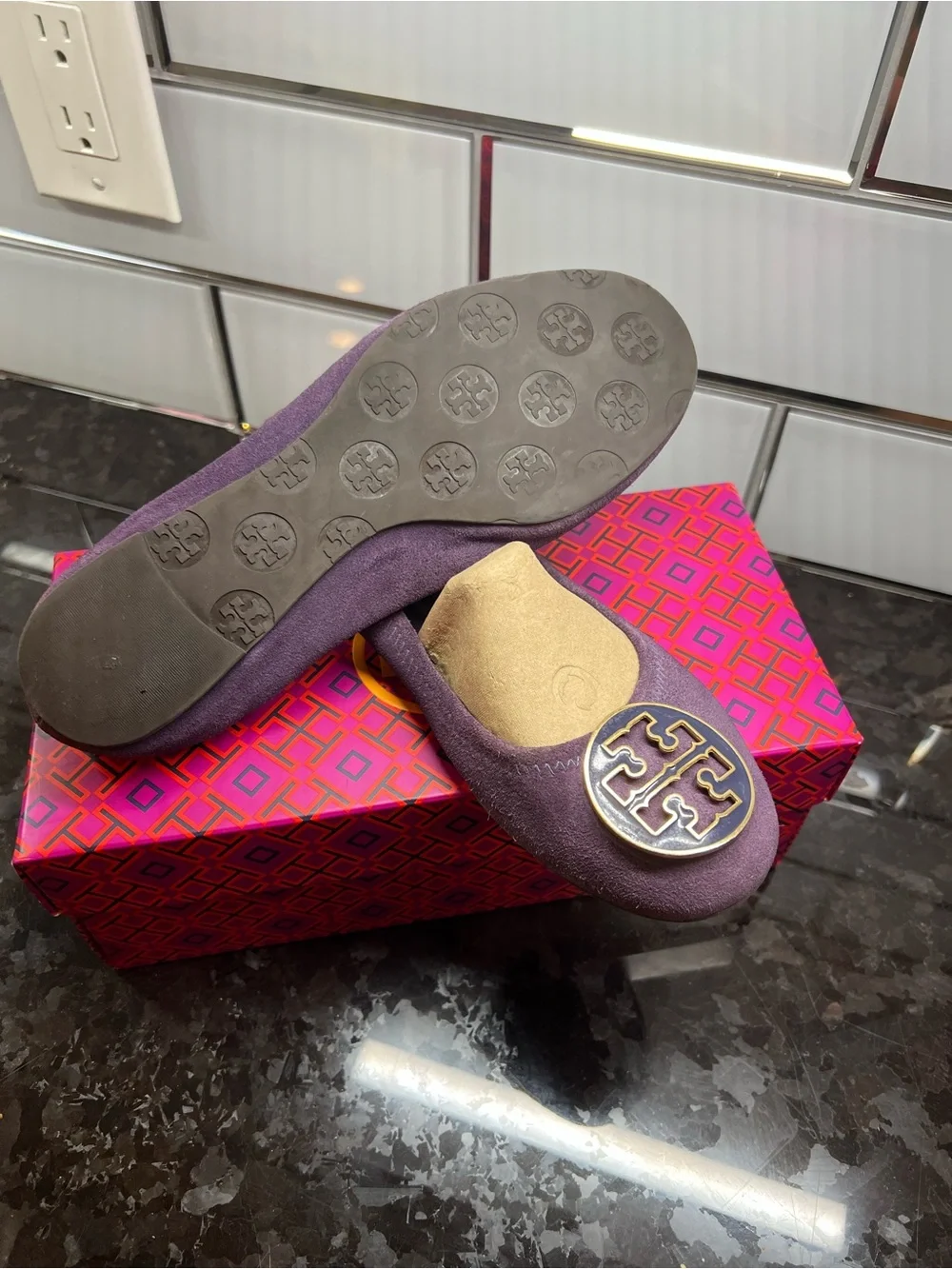 Tory Burch Purple Suede Reva Ballet Flats – 7.5